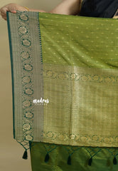 Dual Shade Olive Green - Thendral - Kanchi soft silk with Floral border