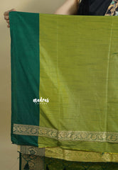Dual Shade Olive Green - Thendral - Kanchi soft silk with Floral border