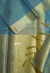 Peacock Blue with Gold - Tissue silk saree Silver Zari Boder - Best for Special Celebrations