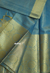 Peacock Blue with Gold - Tissue silk saree Silver Zari Boder - Best for Special Celebrations