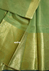 Classic Green with Gold - Tissue silk saree Silver Zari Boder - Best for Special Celebrations