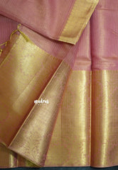 Rosewood Pink with Gold - Tissue silk saree Silver Zari Boder - Best for Special Celebrations