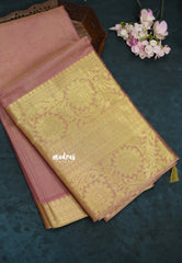 Rosewood Pink with Gold - Tissue silk saree Silver Zari Boder - Best for Special Celebrations