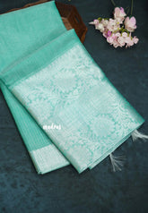 Aqua Green with Silver - Tissue silk saree Silver Zari Boder - Best for Special Celebrations