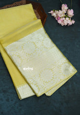 Lime Yellow with Silver - Tissue silk saree Silver Zari Boder - Best for Special Celebrations