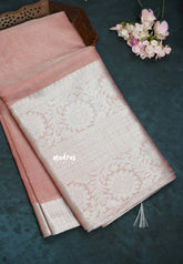 Brick Red with Silver - Tissue silk saree Silver Zari Boder - Best for Special Celebrations
