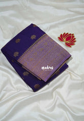 Violet Purple - Durga - Traditional Banarasi Khadi Georgette Silk Saree Floral Border with Contrast Pallu and Blouse & Buttas - Perfect for Diwali Festive | Wedding Functions