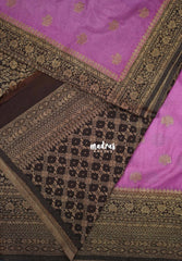 Lilac Pink - Durga - Traditional Banarasi Khadi Georgette Silk Saree Floral Border with Contrast Pallu and Blouse & Buttas - Perfect for Diwali Festive | Wedding Functions