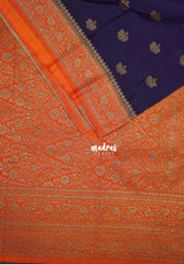 Deep Jamun Purple - Durga - Traditional Banarasi Khadi Georgette Silk Saree Floral Border with Contrast Pallu and Blouse & Buttas - Perfect for Diwali Festive | Wedding Functions