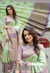 Mint Melody - Trisha Inspired Thendral Soft Kanchi semi silk with big Zari Border