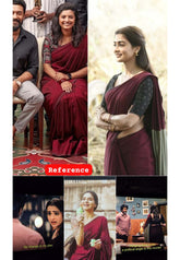 khadi contrast pallu Maroon with Khaki - Leo Trisha saree - Shruti - Madras Sarees