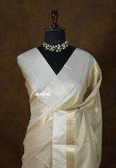 Earthen Beige - Vadhanam - Premium Jute Tussar Saree with Skirt Border and Buttas - Best for Wedding Functions
