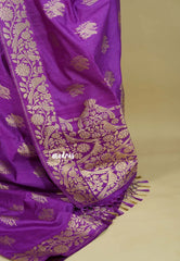 Lavender Purple - Vadhanam - Premium Jute tussar with full birds weaving buttas and border
