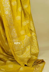 Magic Mustard Yellow - Vadhanam - Premium Jute tussar with full birds weaving buttas and border
