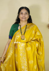 Magic Mustard Yellow - Vadhanam - Premium Jute tussar with full birds weaving buttas and border