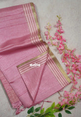 Rose Milk Pink - Jute Tussar Silk Saree Jute Grooves with Simple Border - Best for Small Functions