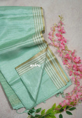 Creamy Turquoise Green - Jute Tussar Silk Saree Jute Grooves with Simple Border - Best for Small Functions