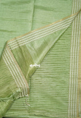 Pista Green - Jute Tussar Silk Saree Jute Grooves with Simple Border - Best for Small Functions