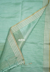 Creamy Turquoise Green - Jute Tussar Silk Saree Jute Grooves with Simple Border - Best for Small Functions