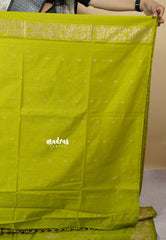 Neon Green - Vadhanam - Premium Jute tussar with full birds weaving buttas and border