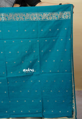 Teal Blue - Vadhanam - Premium Jute tussar with full birds weaving buttas and border
