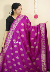 Magenta - Vadhanam - Premium Jute tussar with full birds weaving buttas and border