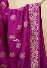 Magenta - Vadhanam - Premium Jute tussar with full birds weaving buttas and border