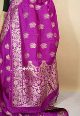 Magenta - Vadhanam - Premium Jute tussar with full birds weaving buttas and border