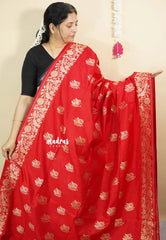 Classic Red - Vadhanam - Premium Jute tussar with full birds weaving buttas and border