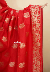 Classic Red - Vadhanam - Premium Jute tussar with full birds weaving buttas and border