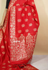 Classic Red - Vadhanam - Premium Jute tussar with full birds weaving buttas and border