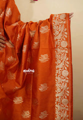 Tangerine Orange - Vadhanam - Premium Jute tussar with full birds weaving buttas and border