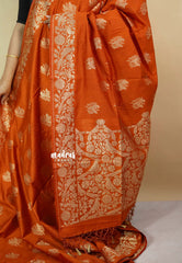 Tangerine Orange - Vadhanam - Premium Jute tussar with full birds weaving buttas and border