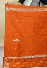 Tangerine Orange - Vadhanam - Premium Jute tussar with full birds weaving buttas and border