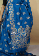 Peacock Blue - Vadhanam - Premium Jute tussar with full birds weaving buttas and border