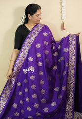 Royal Purple - Vadhanam - Premium Jute tussar with full birds weaving buttas and border