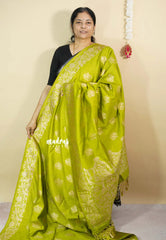 Neon Green - Vadhanam - Premium Jute tussar with full birds weaving buttas and border