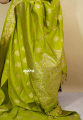 Neon Green - Vadhanam - Premium Jute tussar with full birds weaving buttas and border