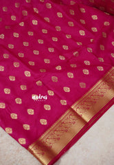 Fuchsia Pink - Vadhanam - Premium Jute Tussar silk with buttas and gold zari border