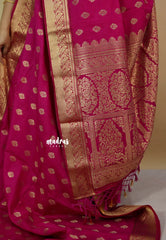 Fuchsia Pink - Vadhanam - Premium Jute Tussar silk with buttas and gold zari border