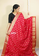 Reddish Pink - Vadhanam - Premium Jute Tussar silk with buttas and gold zari border