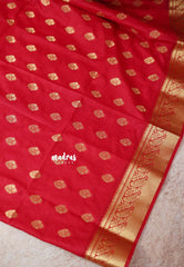 Reddish Pink - Vadhanam - Premium Jute Tussar silk with buttas and gold zari border
