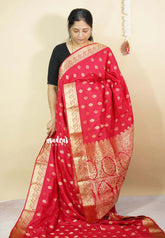 Reddish Pink - Vadhanam - Premium Jute Tussar silk with buttas and gold zari border