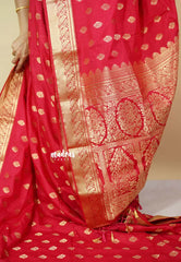 Reddish Pink - Vadhanam - Premium Jute Tussar silk with buttas and gold zari border