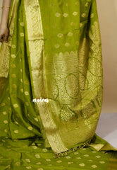 Sap Green - Vadhanam - Premium Jute Tussar silk with buttas and gold zari border