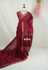 Pinkish Maroon - Vadhanam - 120 count Jute Tussar Silk Saree with Tissue Border - Best for Office Wear | Casual Wear
