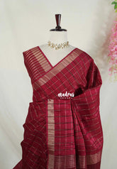 Pinkish Maroon - Vadhanam - 120 count Jute Tussar Silk Saree with Tissue Border - Best for Office Wear | Casual Wear