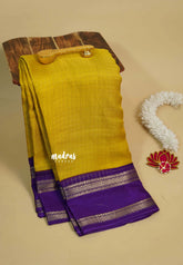 Turmeric Yellow - Premium vasundra printed silk checks body with rettapet border