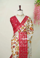 Ivory Cream - Vasundra Printed Silk with Floral Body and Silk Blouse - Perfect for Small Functions