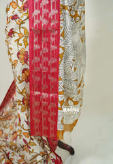 Ivory Cream - Vasundra Printed Silk with Floral Body and Silk Blouse - Perfect for Small Functions
